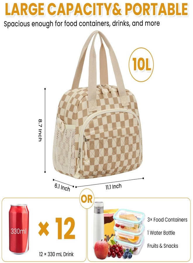 ELONGRIVER Insulated Lunch Bag for Women, Kids Girls,Khaki Checkered - Image 3