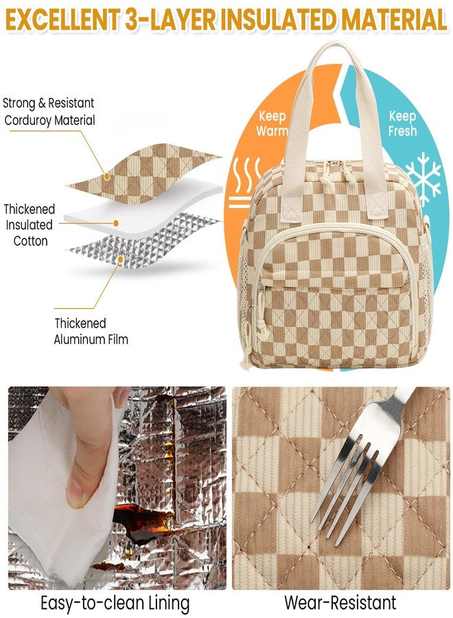 ELONGRIVER Insulated Lunch Bag for Women, Kids Girls,Khaki Checkered - Image 4