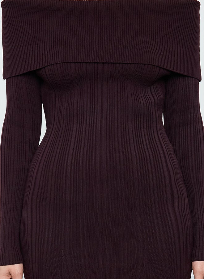 trendyol Plum Midi Knit Basic Carmen Collar Dress - Image 4