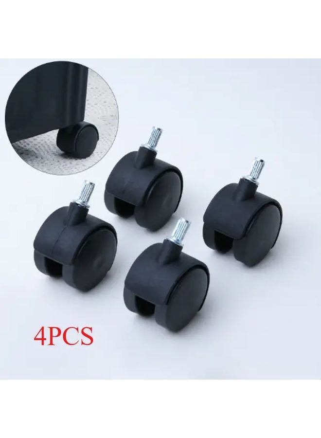 4Pcs Black Heavy Duty Swivel Casters 40mm Dual Wheel 6mm Threaded Stem PVC Industrial - Image 2