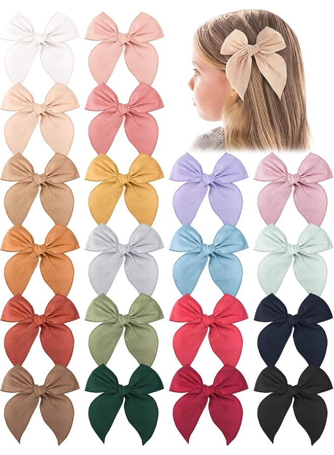 Niceye Fable Girls Hair Bows Cotton Linen Alligator Hair Clips or Little Girls Toddlers Kids Neutral Handmade Hair Accessories - 4.5â€ bow - Image 1