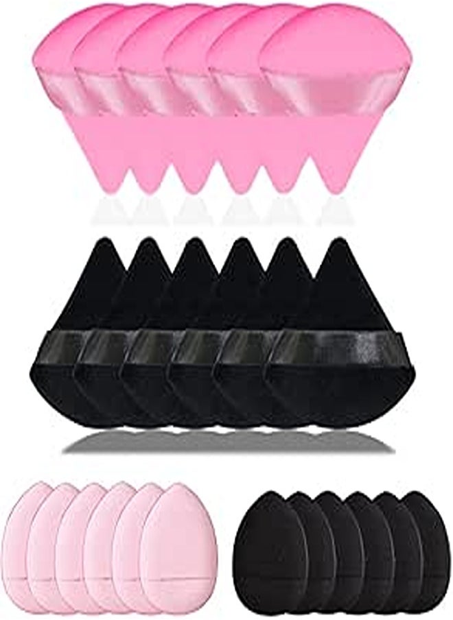 Lucktao Lucktao 12 Powder Blows Applicators Makeup and 12 Finger Puffs Mini Makeup Puffs, Reusable Triangle Makeup Sponge for Foundation Loose Powder Eyes 