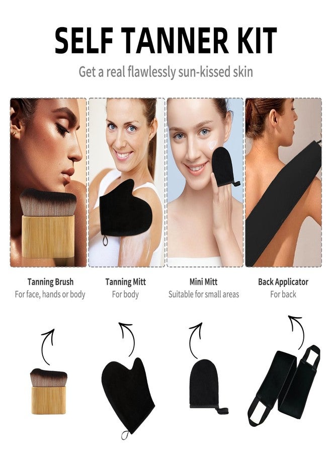 FUNAN Self Tanning Application Kit, 4-Piece Set with Back Applicator, Mini Mitt, Tanning Mitts and Ultra Soft Self Tanner Brush Bamboo Kabuki Brush, Black - Image 3