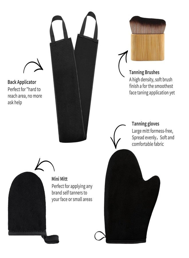 FUNAN Self Tanning Application Kit, 4-Piece Set with Back Applicator, Mini Mitt, Tanning Mitts and Ultra Soft Self Tanner Brush Bamboo Kabuki Brush, Black - Image 2