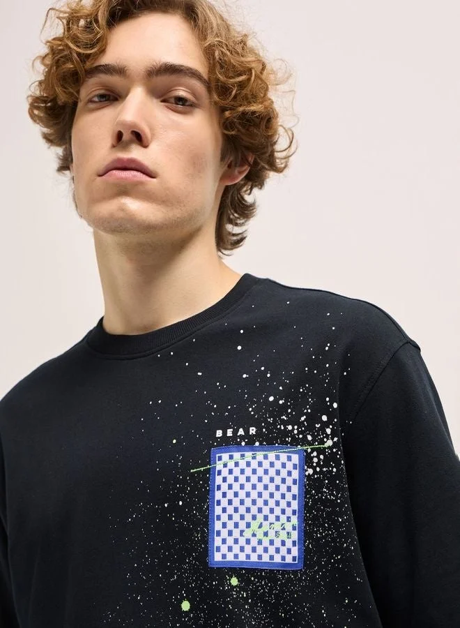 THE BEAR HOUSE Men's Black Oversize splatter paint effect Crew Neck T-shirt Perfect For Casual Wear, Gym, Travel, Or Layering Stylish And Versatile Essential For Every Wardrobe