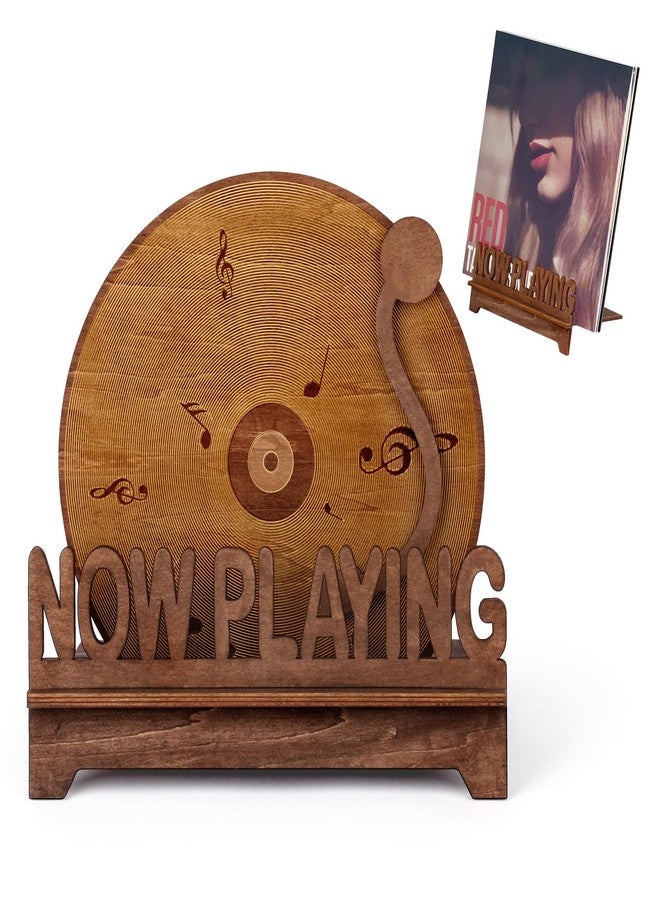 KOYILTD Now Playing Vinyl Record Stand Wooden Record Holder Display Wood Storage Stands Record Player Accessories for Bedroom Living Room Decor for Vinyl Lovers (Vintage) - Image 1