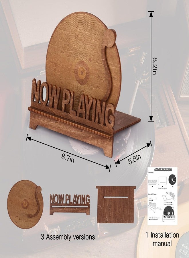 KOYILTD Now Playing Vinyl Record Stand Wooden Record Holder Display Wood Storage Stands Record Player Accessories for Bedroom Living Room Decor for Vinyl Lovers (Vintage) - Image 2