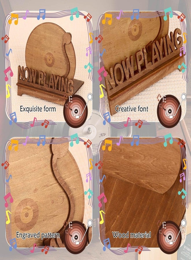 KOYILTD Now Playing Vinyl Record Stand Wooden Record Holder Display Wood Storage Stands Record Player Accessories for Bedroom Living Room Decor for Vinyl Lovers (Vintage) - Image 3