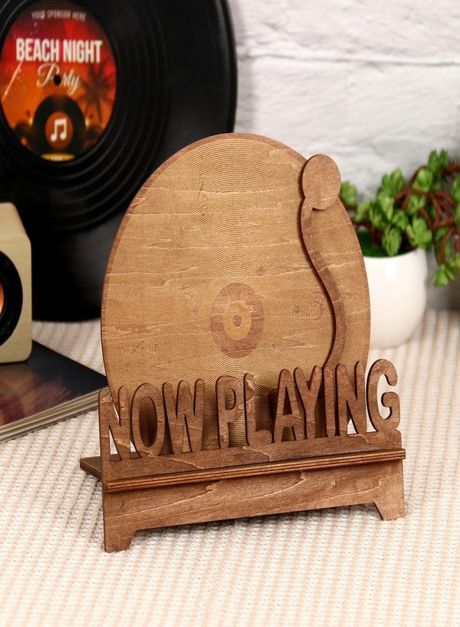 KOYILTD Now Playing Vinyl Record Stand Wooden Record Holder Display Wood Storage Stands Record Player Accessories for Bedroom Living Room Decor for Vinyl Lovers (Vintage) - Image 5