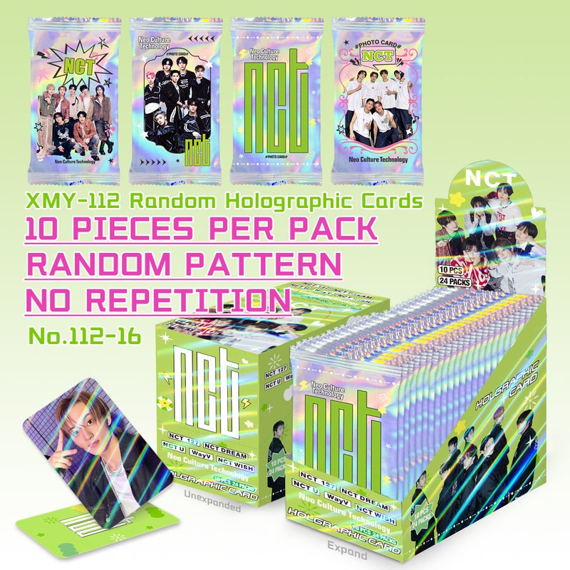 NCT Random Holographic Photocards Set – 240 Double-Sided Cards Total (10 Cards/Pack, 24 Packs/Box) – Collectible Laser Trading Cards with Holographic Effect  for Fans & Collectors
