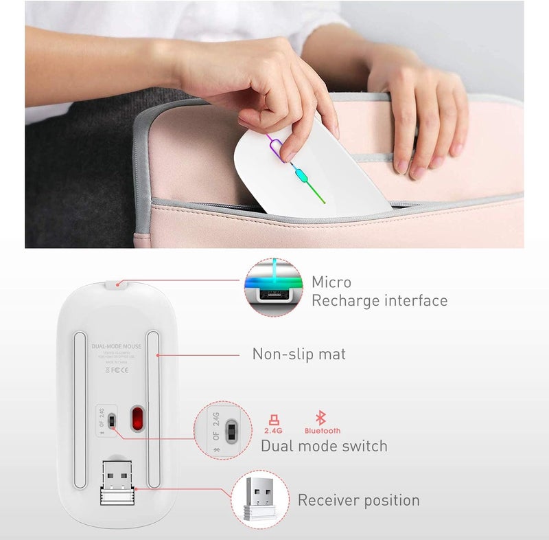 PEIBO Bluetooth Wireless Mouse for Laptop mac MacBook ipad MacBook air MacBook pro pc Desktop Computer Windows Chromebook Notebook (White White) - Image 5