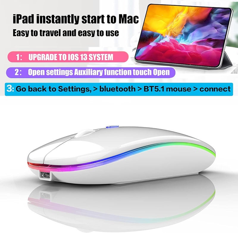 PEIBO Bluetooth Wireless Mouse for Laptop mac MacBook ipad MacBook air MacBook pro pc Desktop Computer Windows Chromebook Notebook (White White) - Image 2
