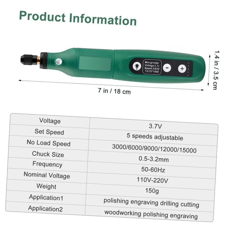 USB Rechargeable Mini Rotary Tool 15000 RPM Adjustable Speed Engraving Pen for Metal Glass Etching Sanding Polishing - Image 3