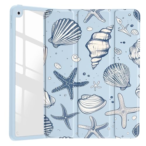 JOYLAND Sea Shells Case for iPad Air 11 Inch M32025 M22024 iPad Air 5th2022 4th 2020 Gen 109 Inch Clear Acrylic Hard Back Ice Blue Case with Pencil Holder Trifold Stand Tablet Cover - Image 1