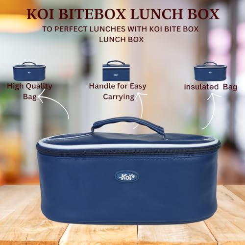 KOI TiffinPro Stainless Steel Tiffen Box for Office Set | Microwave Safe & Leakproof | Tiffin Box for Men | Insulated Bag, Spoon, 2 Containers 450ml & Oval Container 400ml | Blue - Image 5