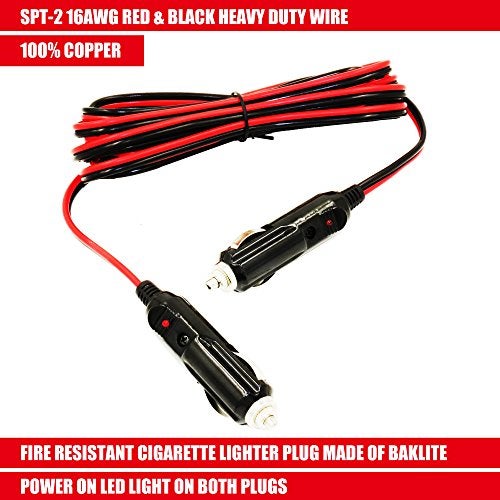 MOTOPOWER MP69000A 10FT 16AWG Heavy Duty Male to Male Cigarette Lighter Plug Cable Battery Charger Cord with LED Lights and Fuse Protection On Both Plugs Fire Resistant Plugs - Image 2