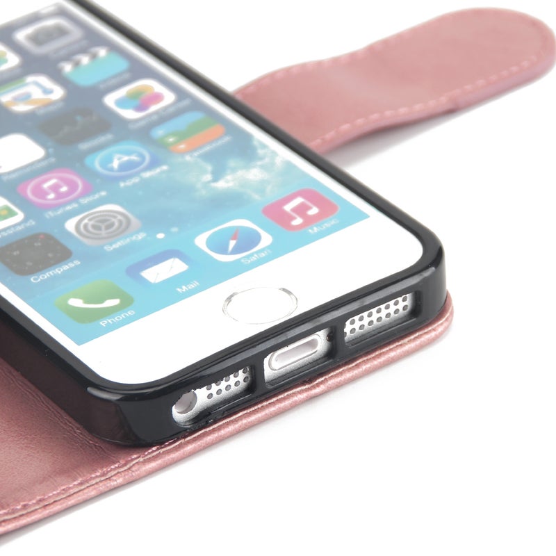 Generic (Unbranded) For iPhone 5/5S/SE PU Cell Phone Case Protective Leather Cover with Buckle & 9 Card Position Lanyard Bracket gold - Image 3