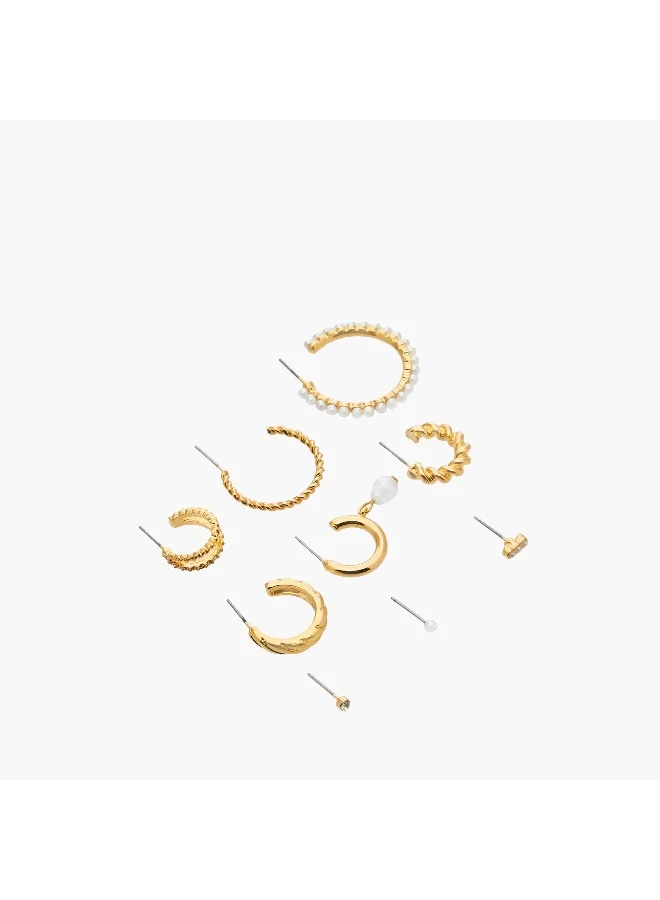 LIFESTYLE Pack of 9 Gold Tone Assorted Earrings with Pushback Closure