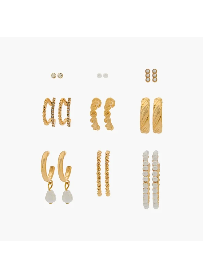 LIFESTYLE Pack of 9 Gold Tone Assorted Earrings with Pushback Closure