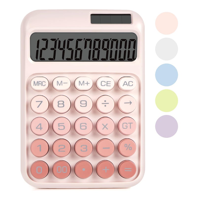 Large Button Mechanical Calculator, Office Calculator, 12 Digits, Solar Cell Power Supply, Large LCD Display Screen, Cute Pink Calculator, Suitable for Teacher and Student Offices - Image 1