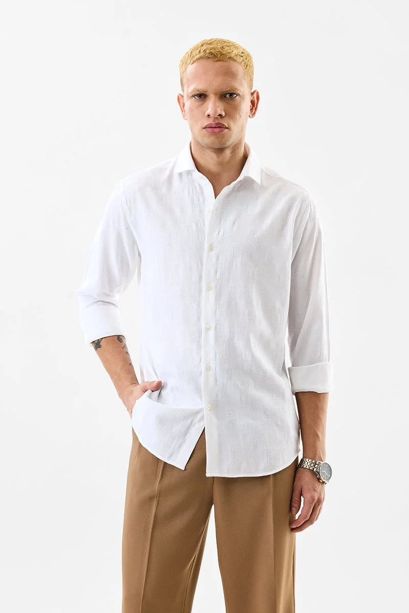 SNITCH White Textured Long Sleeve Slim Fit Shirt