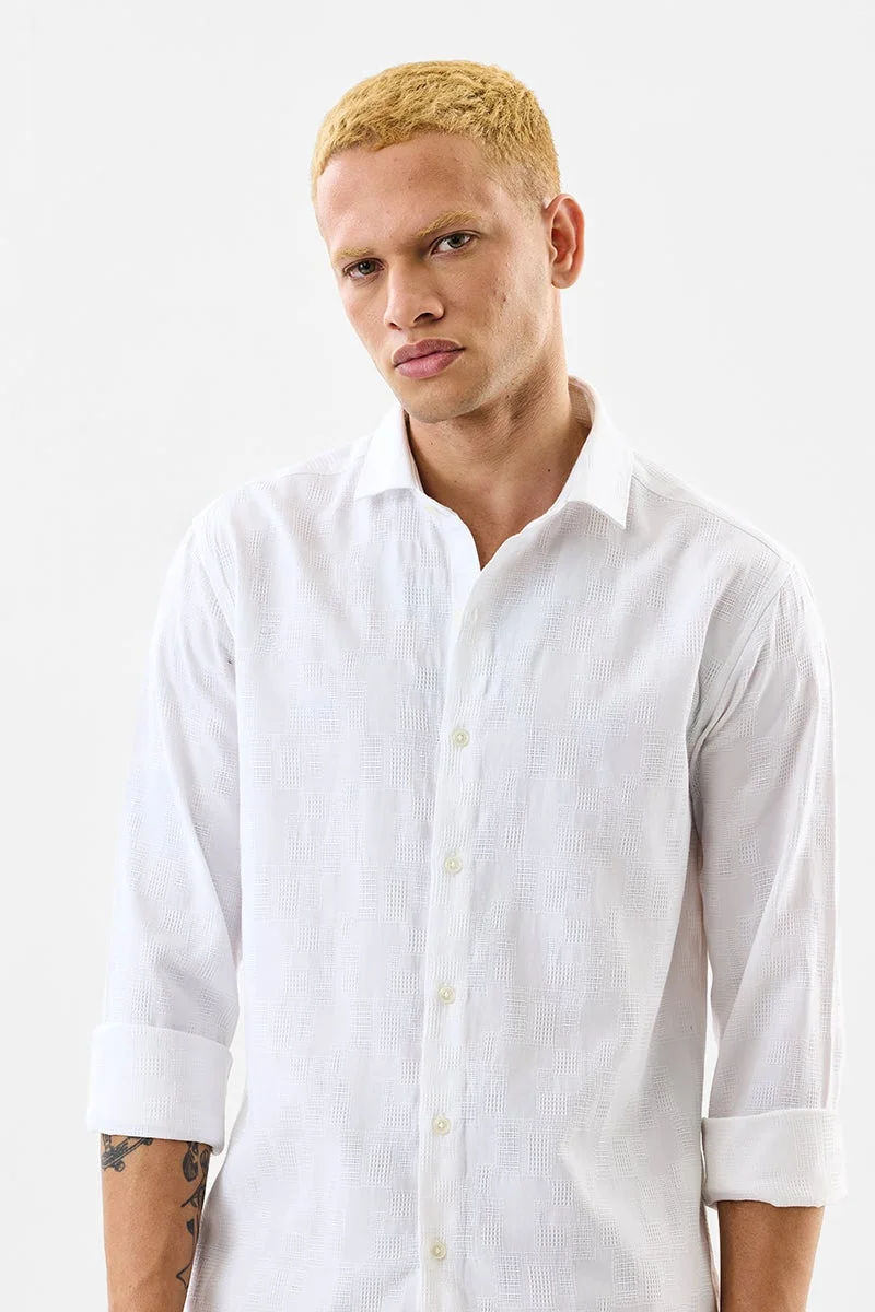 سنيتش White Textured Long Sleeve Slim Fit Shirt