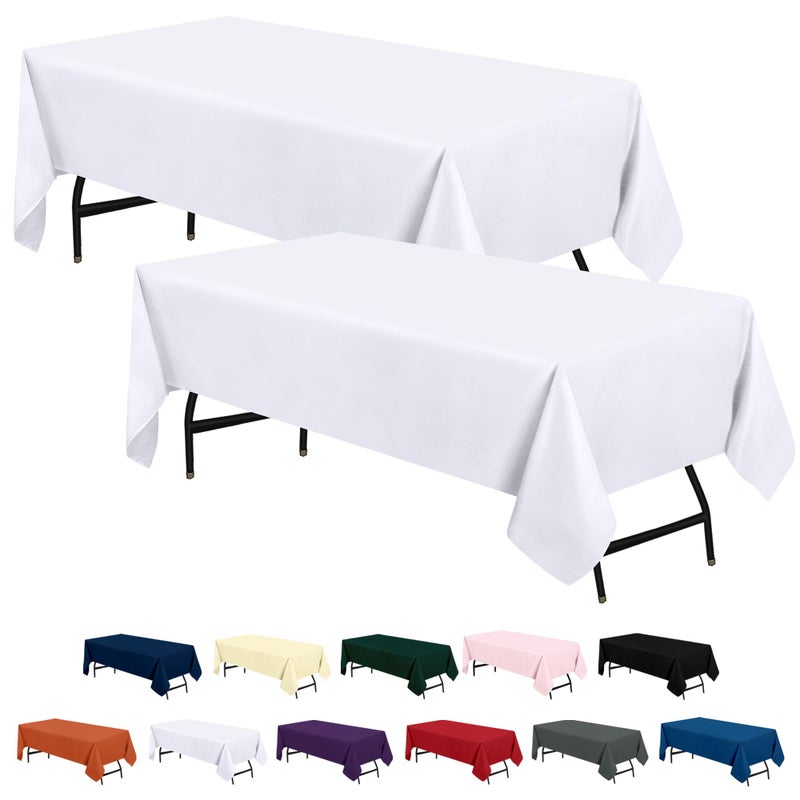 Utopia Kitchen 2 Pack Rectangle Table Cloth 90x156 Inches White Stain and Wrinkle Resistant Tablecloth Washable Polyester Cover for Dining Buffet Parties Picnic and Weddings