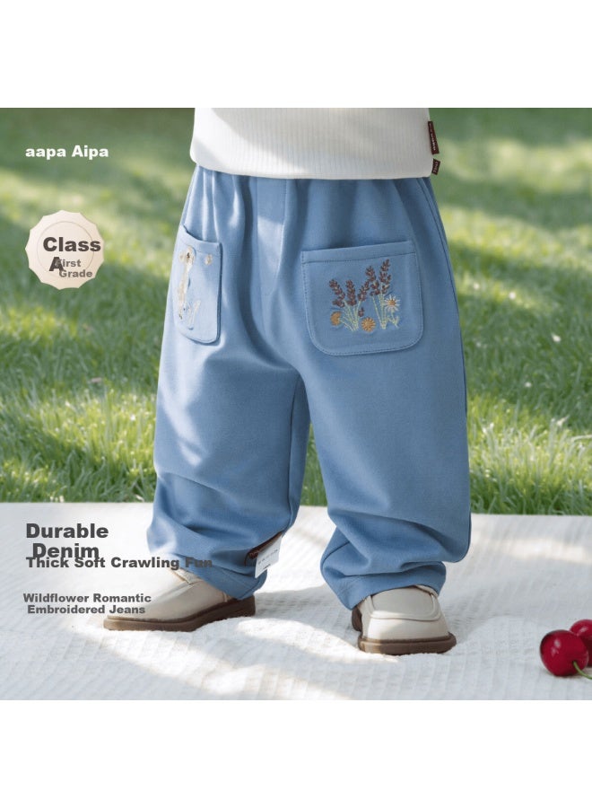 Aqpa Baby Denim Jeans Spring Autumn Toddler Baby Outing Pants Denim Blue 80 - Image 1