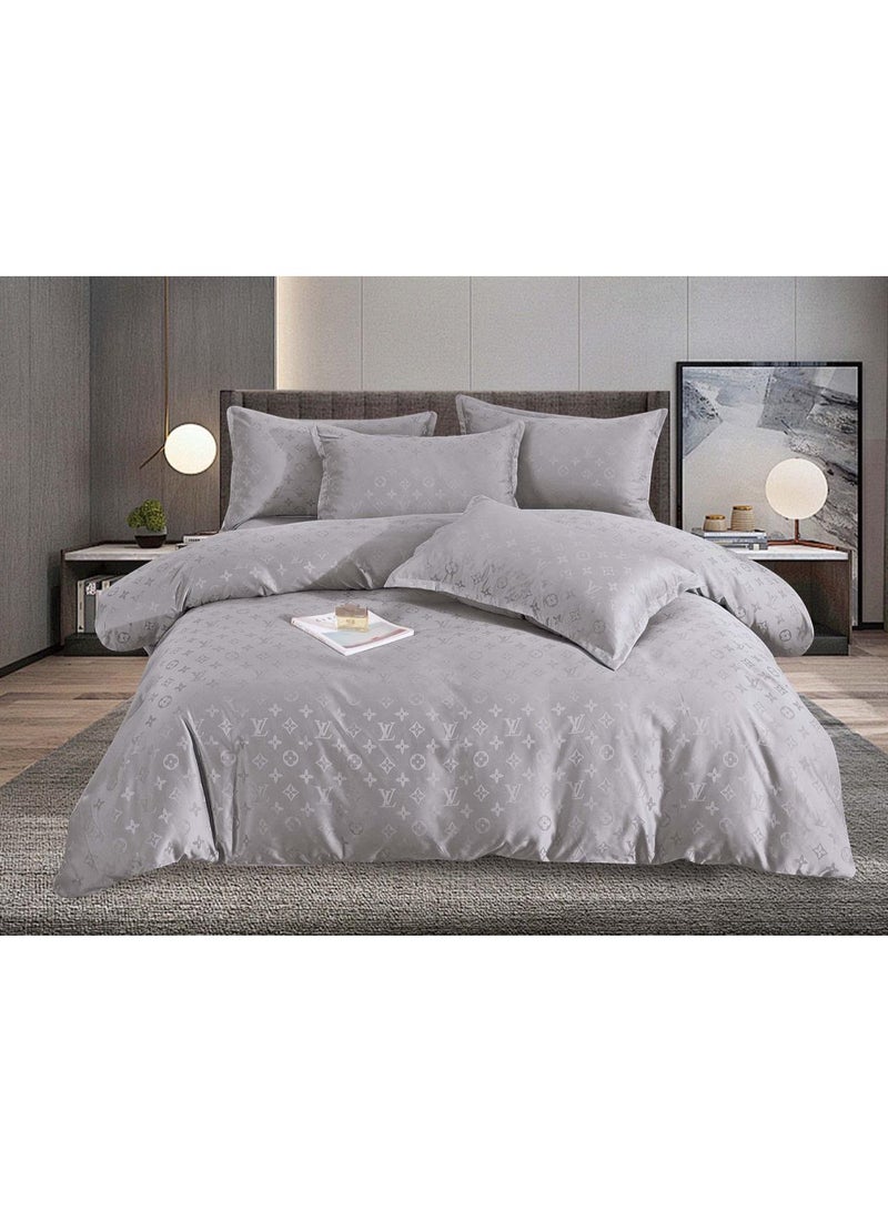 Luxury Silk Comforter Set King Size 6 Pieces, Ultra Soft Bedding Set with 1 Comforter, 1 Fitted Sheet and 4 Pillowcases, Elegant Champagne Beige Jacquard Design