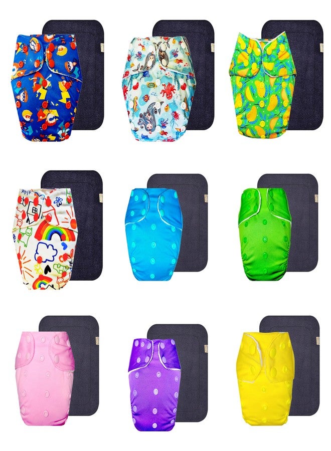 Dumbledo Premium Cloth Diaper with Black Insert (Pack of 9) | Soft & Gentle | 6-Layer Absorbent Pad | Adjustable Snaps | Designed by Moms | 3 Months - 3 Years | Unisex Baby - Image 1
