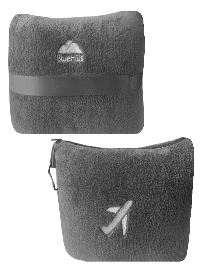 BlueHills BlueHills Travel Blanket Pillow in Mini Soft Case Premium Plush Airplane Blanket Soft Bag Compact Pack with Luggage Belt and Backpack Clip - Grey Gray M01 - Image 1