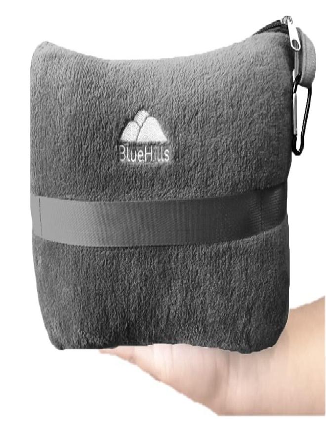 BlueHills BlueHills Travel Blanket Pillow in Mini Soft Case Premium Plush Airplane Blanket Soft Bag Compact Pack with Luggage Belt and Backpack Clip - Grey Gray M01 - Image 3