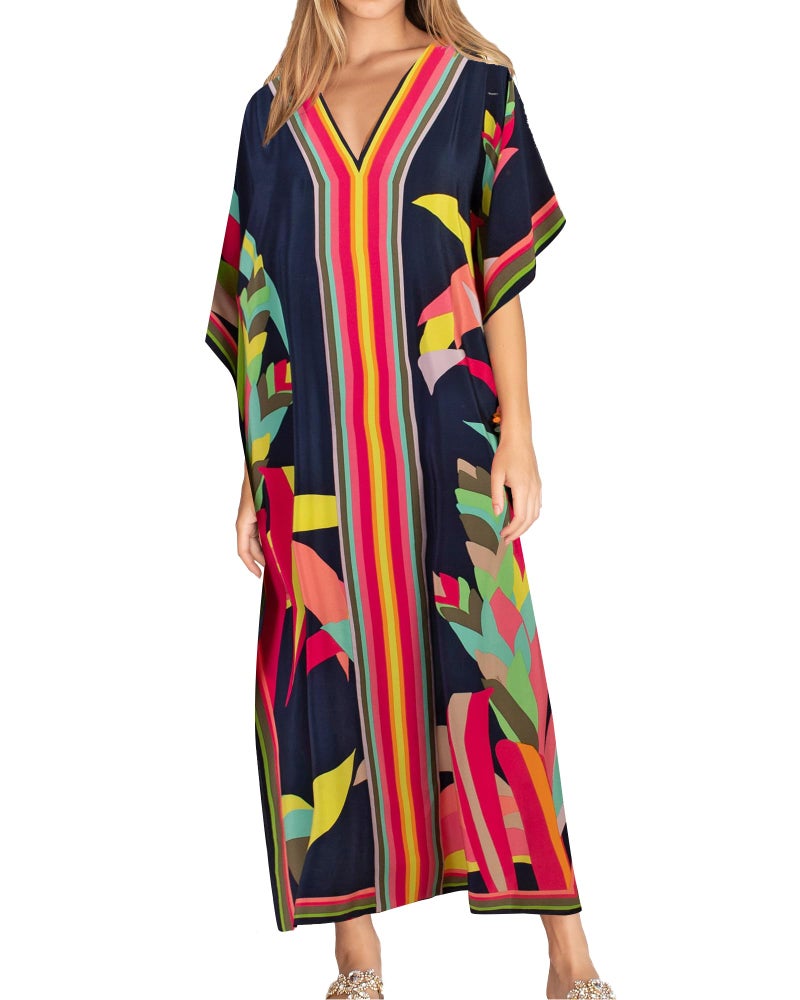 Eddoyee Kaftan Dresses for Women Batwing Sleeve Caftans Plus Size V Neck Beach Cover Up - Image 1