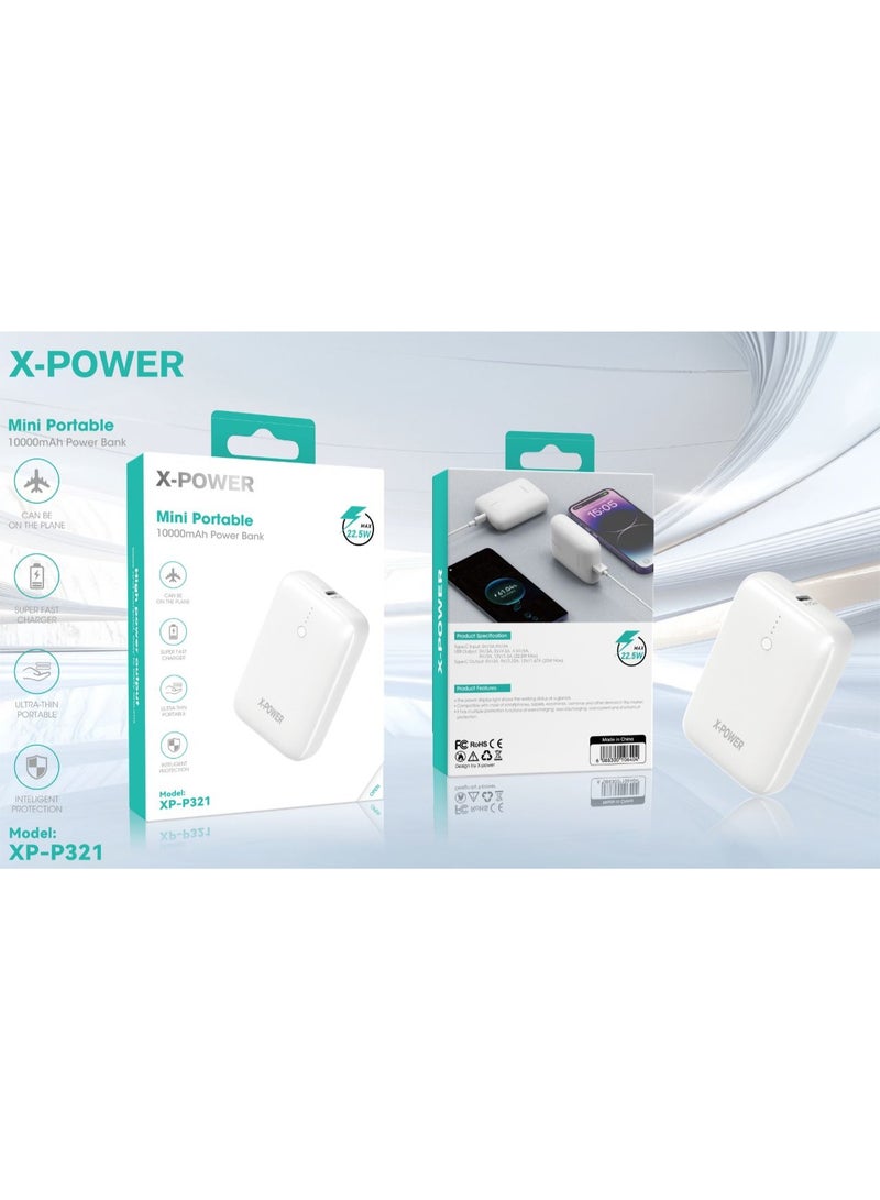 بنك الطاقة المحمول الصغير XP-P321 من X-POWER بسعة 10000 مللي أمبير/ساعة - شحن فائق السرعة بقوة 22.5 واط، تصميم رفيع للغاية مناسب للسفر