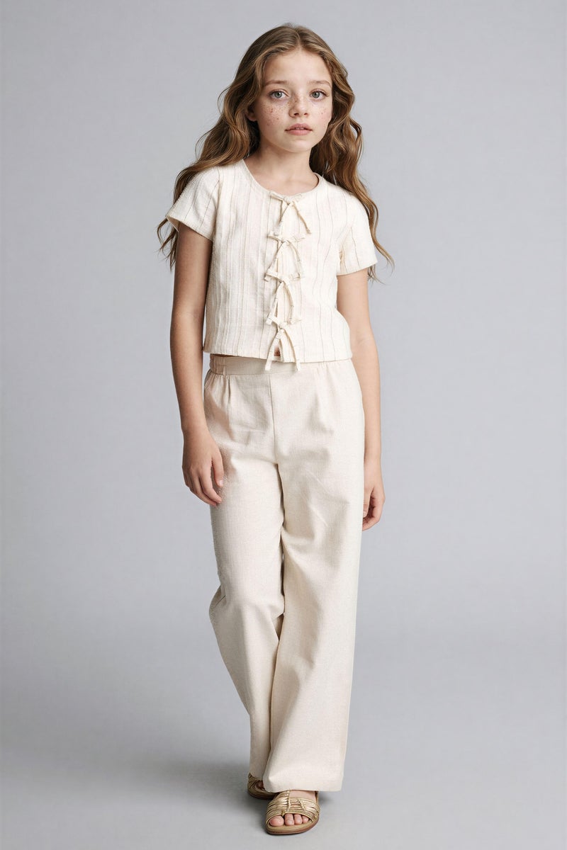 DeFacto Beige Girl Girl Wide Leg Cotton Trousers Casual - Image 2