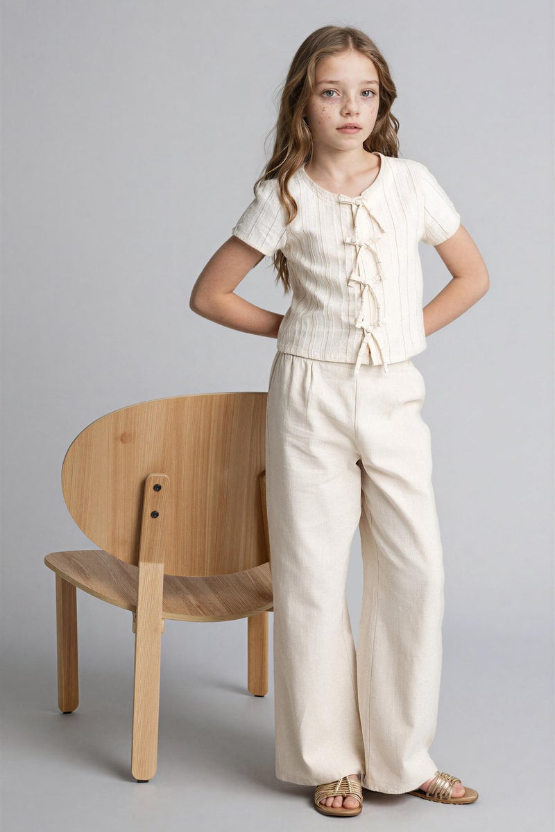 DeFacto Beige Girl Girl Wide Leg Cotton Trousers Casual - Image 1