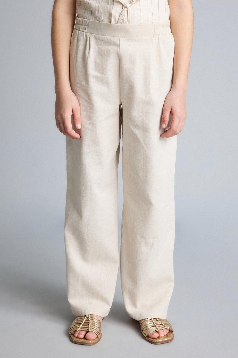 DeFacto Beige Girl Girl Wide Leg Cotton Trousers Casual - Image 3