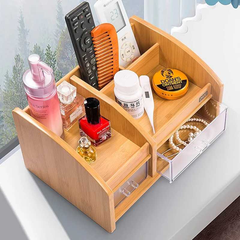 Hobi Market Art Hobby Market Art Bamboo Wooden Pen Holder Desktop Makeup Organizer with Drawers
