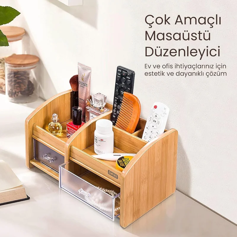 Hobi Market Art Hobby Market Art Bamboo Wooden Pen Holder Desktop Makeup Organizer with Drawers