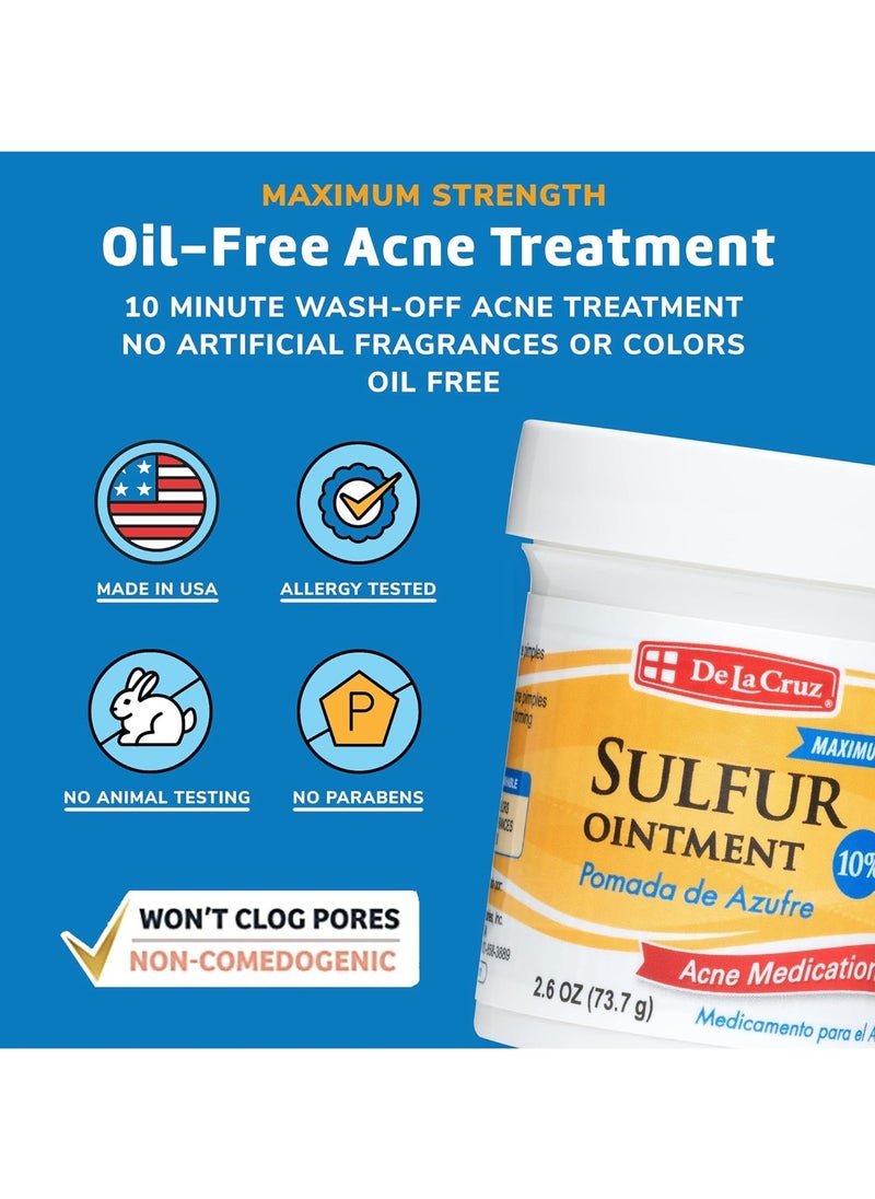 De La Cruz - Sulfur Ointment Acne Medicine Maximum Power 2.6oz (73.7g) 4PCS - Image 1