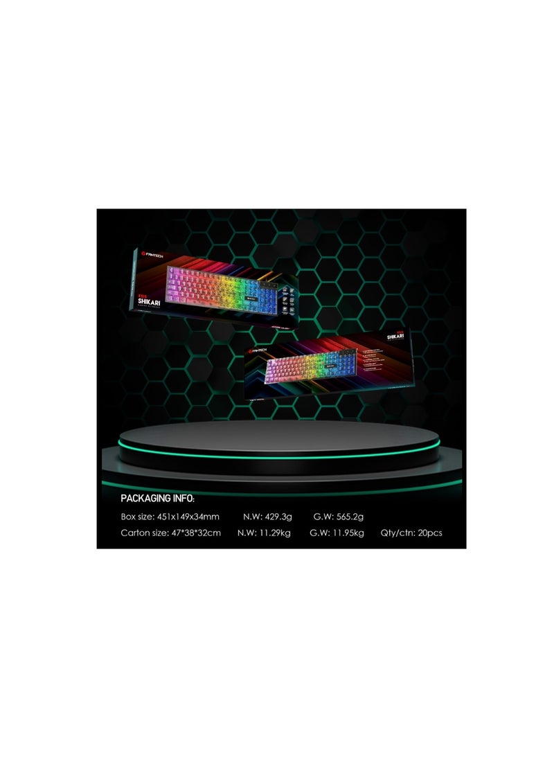 Fantech Shikari K515 RGB Membrane Gaming Keyboard with Advance Anti-Ghosting  With transparent buttons for better visibility of the lights.