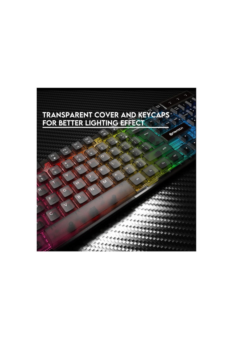 Fantech Shikari K515 RGB Membrane Gaming Keyboard with Advance Anti-Ghosting  With transparent buttons for better visibility of the lights.