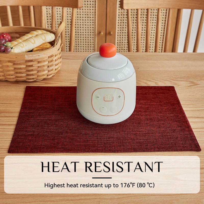 Softalker Faux Linen Placemats Set of 4-12 x 18 Inch  Heat Resistant Double Layered Durable Burlap Farmhouse Place Mats  Non-Slip Washable Rustic Table Mats for Dining  Kitchen  Party(Red - Image 2