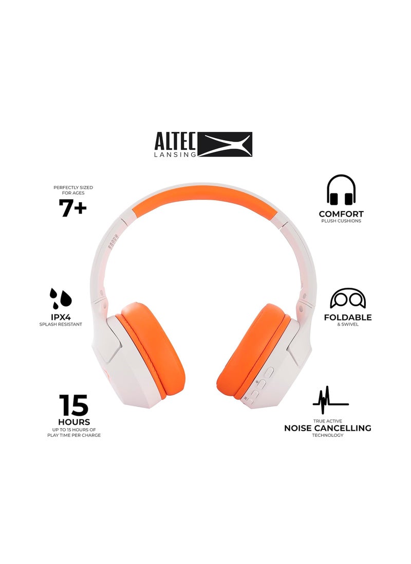 Altec Lansing - Kid Safe Noise Cancelling Wireless Headphones 30 Hours Play Time, 85dB Volume Limit, Foldable Design, Powerful Sound, Active Noise Cancellation, Splash resistant IPX4, Orange - Image 1