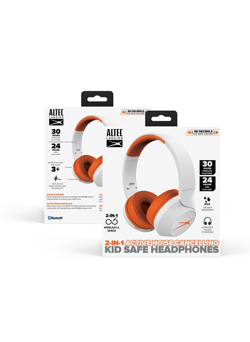 Altec Lansing - Kid Safe Noise Cancelling Wireless Headphones 30 Hours Play Time, 85dB Volume Limit, Foldable Design, Powerful Sound, Active Noise Cancellation, Splash resistant IPX4, Orange - Image 1
