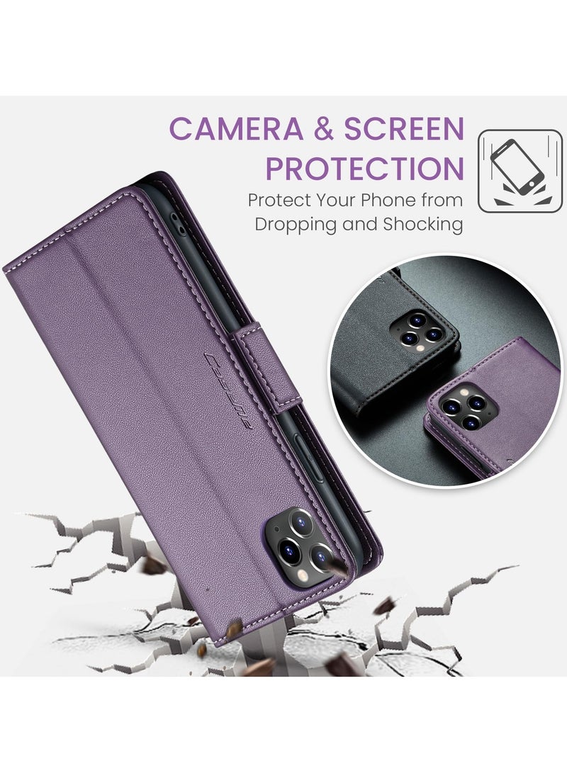 CaseMe Phone Case Luxury PU Leather Design Anti Fingerprint 023 Flip Cover Card Slot Holder Cover For Iphone 11 Pro Max (Purple) - Image 2