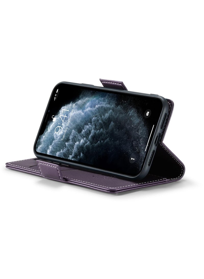 CaseMe Phone Case Luxury PU Leather Design Anti Fingerprint 023 Flip Cover Card Slot Holder Cover For Iphone 11 Pro Max (Purple) - Image 3