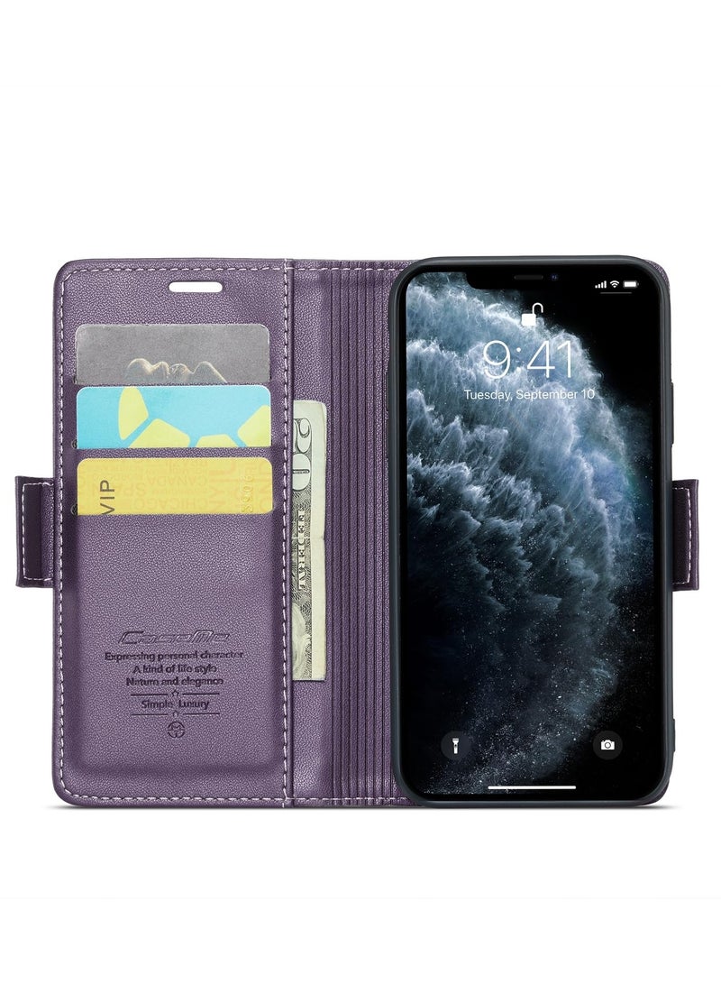CaseMe Phone Case Luxury PU Leather Design Anti Fingerprint 023 Flip Cover Card Slot Holder Cover For Iphone 11 Pro Max (Purple) - Image 4