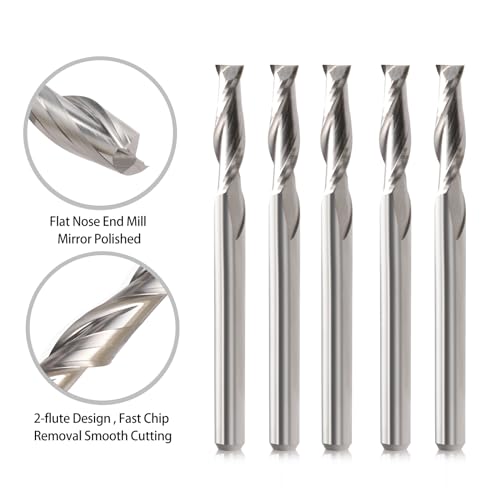 HOZLY CNC Router Bits 1/8" Shank CNC Bit End Mill 1/16" Cutting Dia Flat Nose Carbide Endmill Two Flute Spiral Upcut Milling Cutter Tool Set for Wood PVC MDF Hardwood (1/16 in, 10) - Image 4