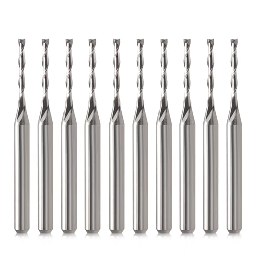 HOZLY CNC Router Bits 1/8" Shank CNC Bit End Mill 1/16" Cutting Dia Flat Nose Carbide Endmill Two Flute Spiral Upcut Milling Cutter Tool Set for Wood PVC MDF Hardwood (1/16 in, 10) - Image 1